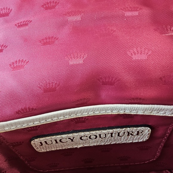 Juicy Couture White Perforated‎ Chain Crossbody Bag Rhinestone Turn Lock Gold - Picture 14 of 16